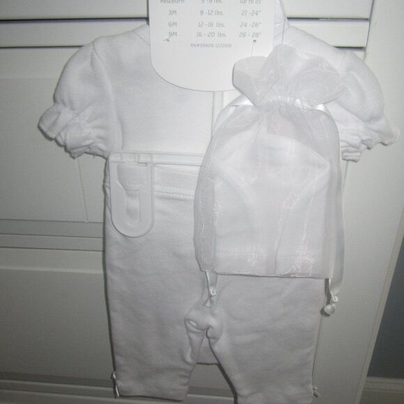 3 PIECE GIRLS  WHITE CHRISTENING SET WITH EMBROIDERED FRONT CROSS - Picture 2 of 5